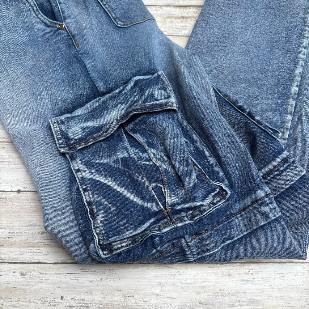 Vibrant MIU Baggy Jeans Sz S Blue Denim Cargo Wide Leg Skater Grunge Emo Y2K - Picture 10 of 10